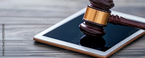 Gavel Resting on Tablet Symbolizing the Merging of Physical and Digital Legal Practices