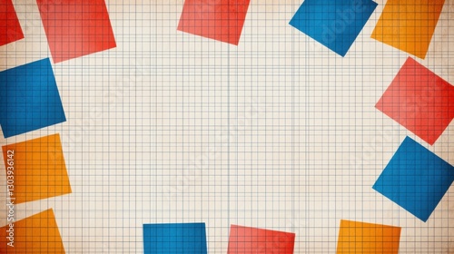 Retro Colorful Squares on Grid Background in Vintage Style Illustration
