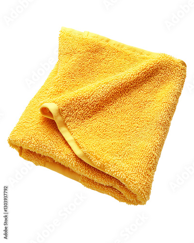 3D Yellow Microfiber Towel - Soft and Absorbent Fabric on transparent background Generative Ai