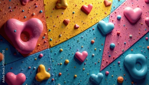 Abstract view of textured climbing holds, various shapes and sizes , concept, vibrant