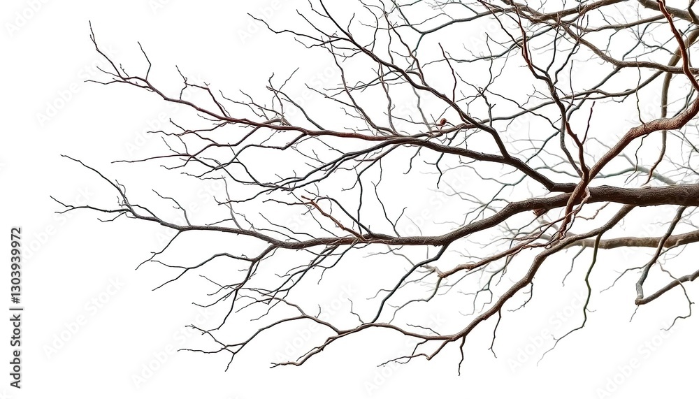 Bare, gnarled branches isolated against a pure white backdrop, tree, simple Bare, gnarled branches isolated against a pure white backdrop, tree, simple