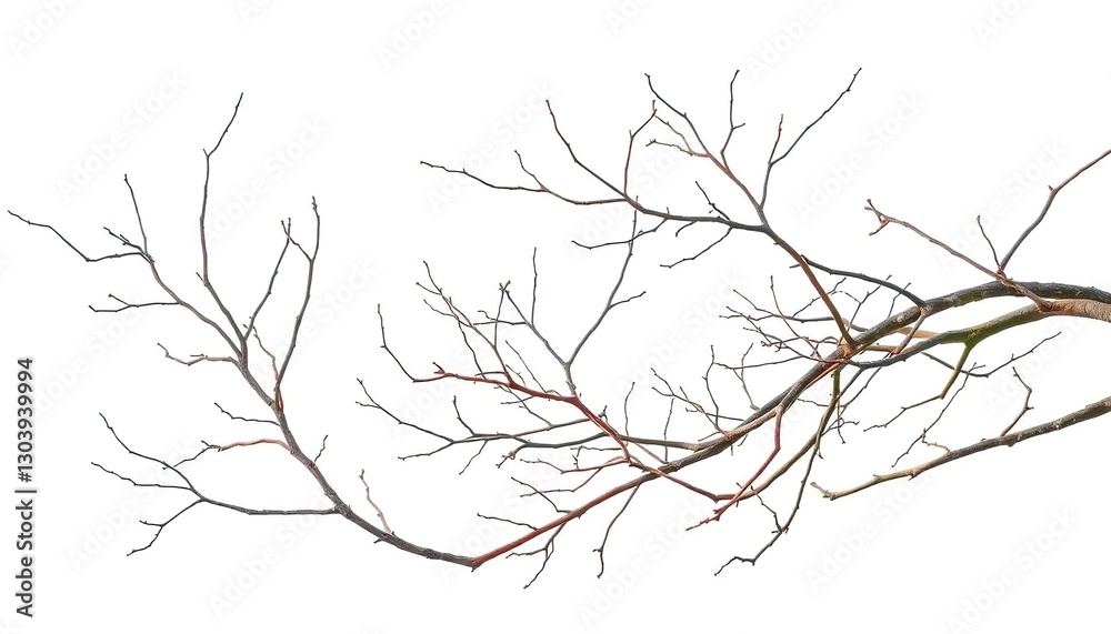 Bare, intricately branched twigs isolated on pure white, closeup, pattern Bare, intricately branched twigs isolated on pure white, closeup, pattern