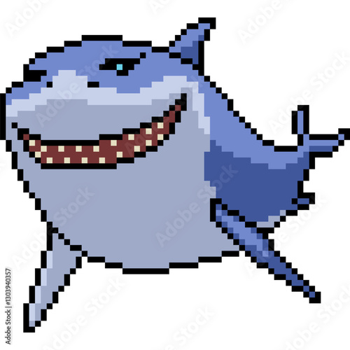 pixel art of shark smile grin