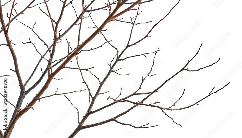 Isolated bare branches against a stark white backdrop, surface, winter Isolated bare branches against a stark white backdrop, surface, winter