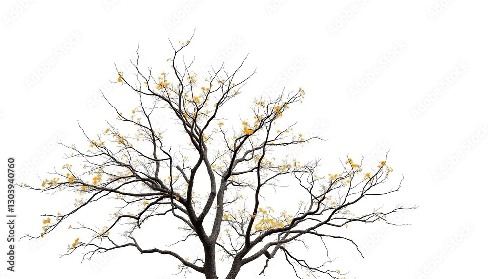 Lone deciduous tree, branches reaching skyward, stark white backdrop, organic, silhouette Lone deciduous tree, branches reaching skyward, stark white backdrop, organic, silhouette