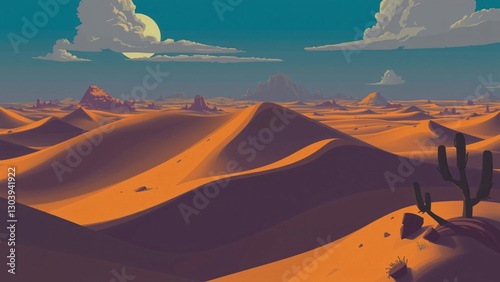 Serene Sunset over the Vast Desert Landscape