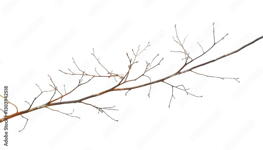 Delicate, bare branches isolated against a pure white backdrop, shape, tree Delicate, bare branches isolated against a pure white backdrop, shape, tree