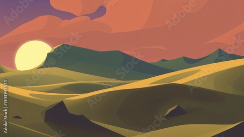 Serene Sunset over Desert Dunes Abstract Landscape Illustration