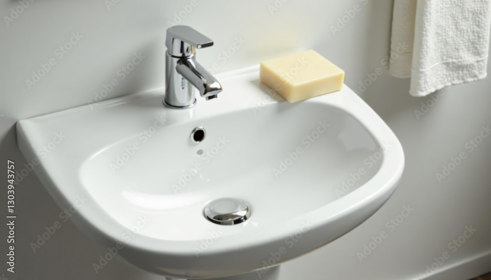 White porcelain sink with paper towel holder and soap bars, soap, porcelain, fixture