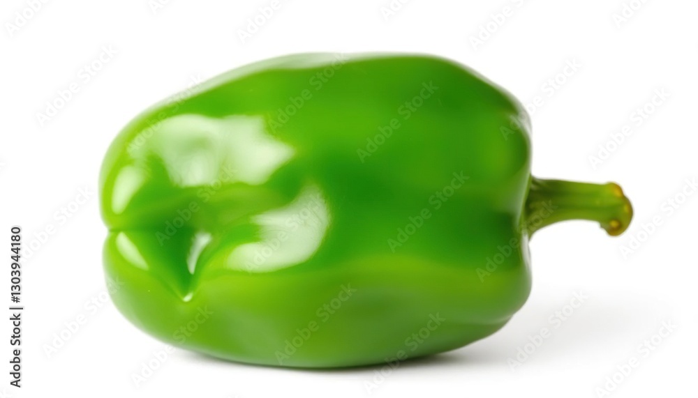A single, vibrant green bell pepper, isolated on pure white, still life, vegetable A single, vibrant green bell pepper, isolated on pure white, still life, vegetable