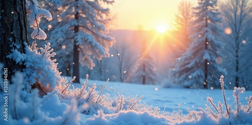 A frosty windowpane reflects the winter landscape, peaceful, windowpane