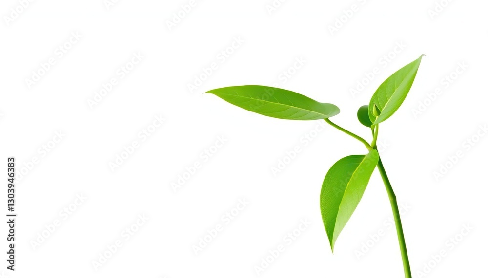 Fototapeta premium A vibrant green plant, isolated against a pure white backdrop, visual, asset