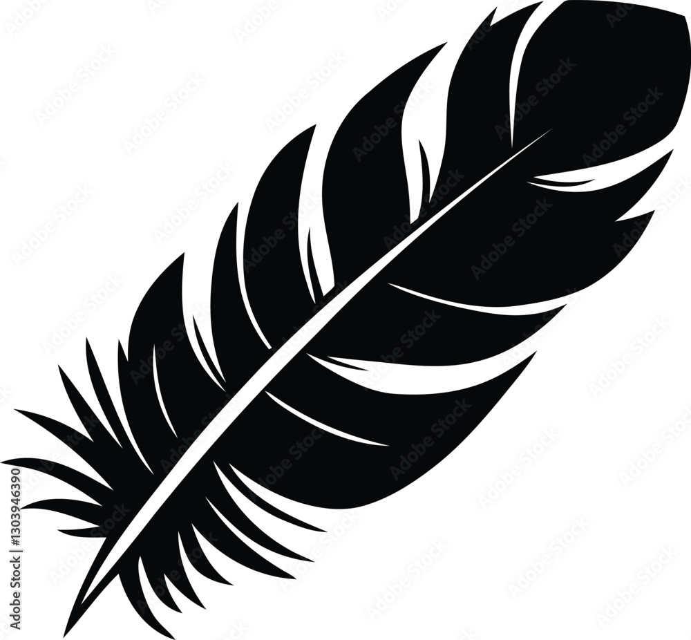 Fototapeta premium Stylized Feather silhouette vector illustration, Stylized Feather isolated line art vector