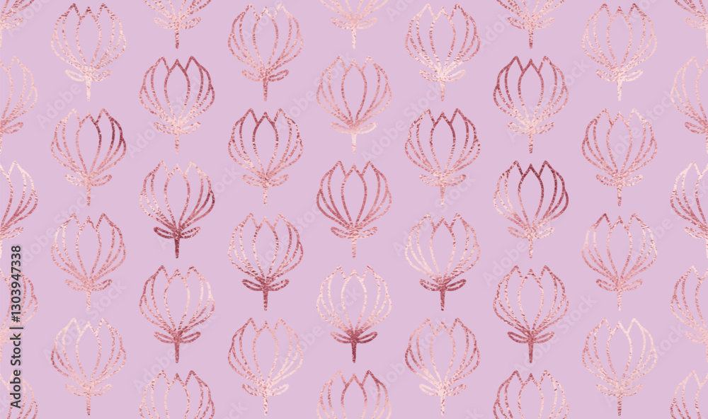 Decorative flower seamless pattern with rose gold glitter texture. Decorative flower seamless pattern with rose gold glitter texture.