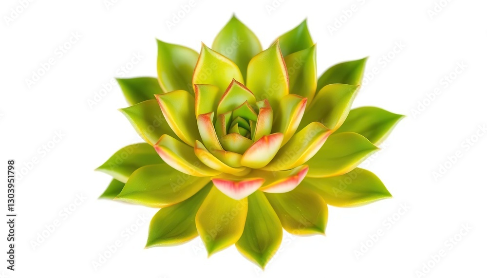 Fototapeta premium Single succulent plant, vibrant green leaves, isolated on pure white, foliage, color
