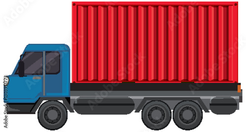 Cargo Truck with Red Shipping Container