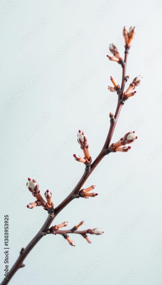 A delicate branch with intricate texture against a white background, winter, wood, brown A delicate branch with intricate texture against a white background, winter, wood, brown