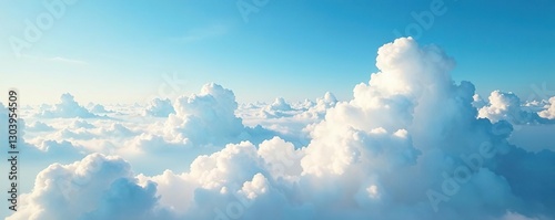 Fluffy clouds drift lazily above the landscape, cloud formations, misty