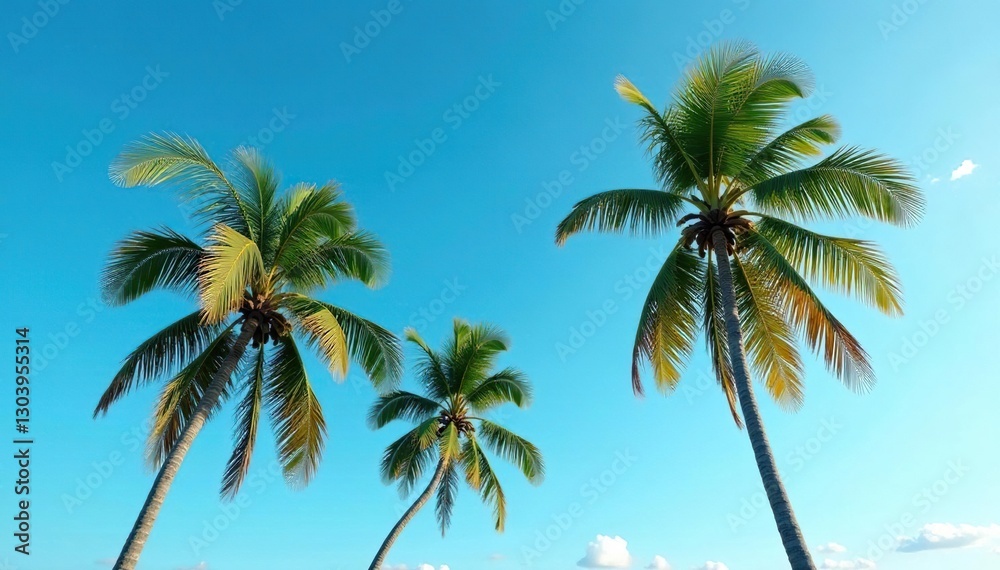 Fototapeta premium Tallest palm trees swaying gently in the breeze on a serene sky background, blue sky, landscape