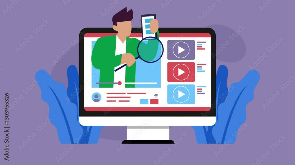 Online Video Content and Digital Media Streaming cartoon animation