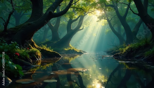 Wallpaper Mural Deep shadows, twisted branches, still swamp water, dark, mood Torontodigital.ca