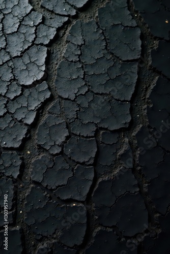 Deep charcoal bark texture on sleek modern table, polished, texture, matte