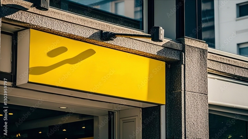 Naklejka premium a clean plain yellow shop sign on the outside wall of the shop