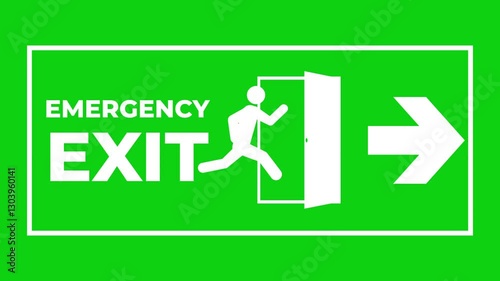 emergency exit animated exit symbol evacuation rescue escape emergency exit green screen 4k looping animated