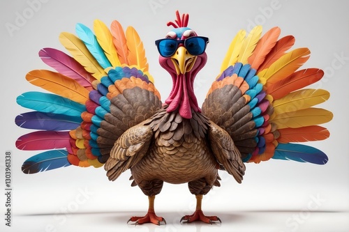 Colorful cartoon turkey wearing sunglasses. photo