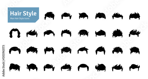 Man Hairstyles Vector Set. Barbershop and Haircut Graphic Collection. Vector Set of Dress Up Constructor. Hipster Men Style Creation Kit Elements.