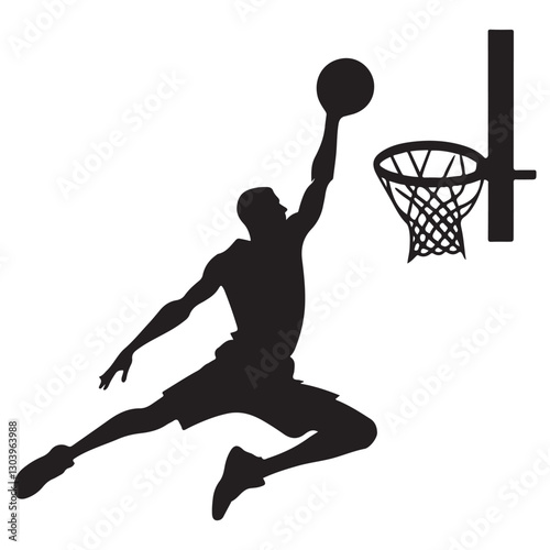 Basketball Player Silhouette Dunking Vector Illustration for Sports Designs