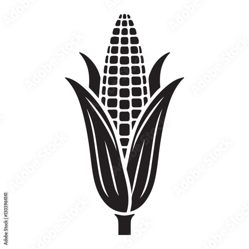 Vector Illustration of Corn on the Cob Black and White Drawing