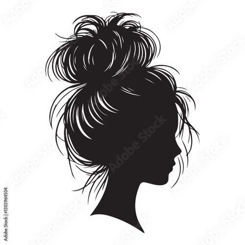 Silhouette of a Woman with Messy Bun Hairstyle Profile View