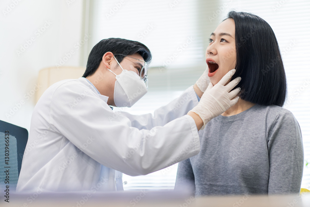 Medical examination of a woman by a healthcare professional in a clinical setting during daytime Medical examination of a woman by a healthcare professional in a clinical setting during daytime