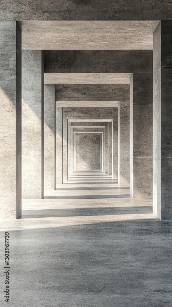 Fototapeta premium A modern concrete hallway showcasing endless perspective.