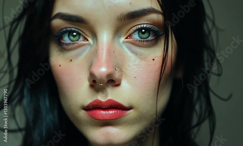 Mysterious and Atmospheric Portrait of a Young Woman in a Jacket photo