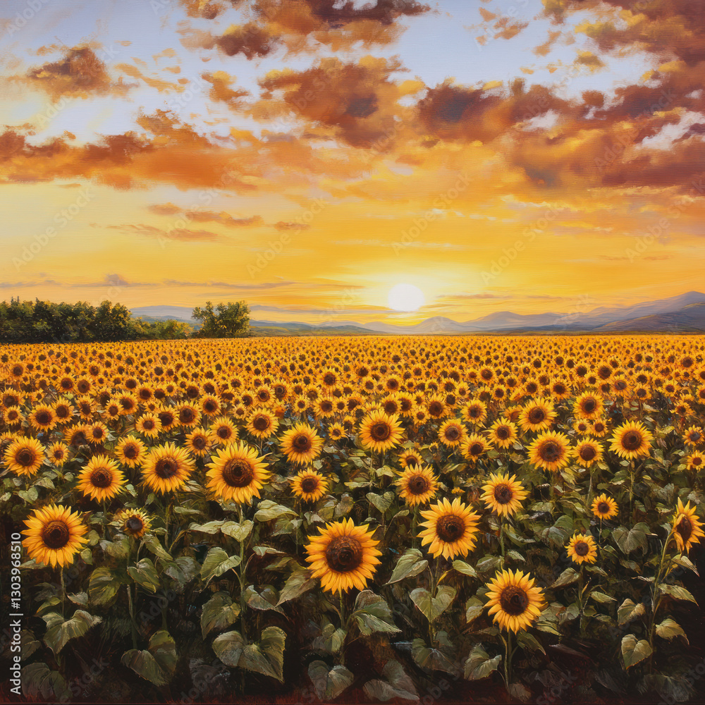 Obraz premium sunflower field at sunset