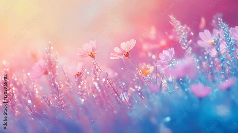 Naklejka premium Soft pink flowers in dreamy spring landscape