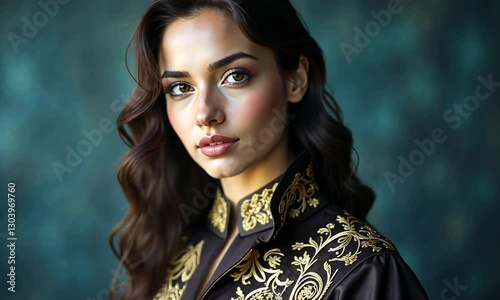 Mysterious and Atmospheric Portrait of a Young Woman in a Jacket photo