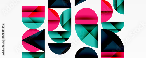 Abstract geometric pattern with intersecting circles and triangles in gradients. The high-contrast composition creates depth and a dynamic, modern aesthetic