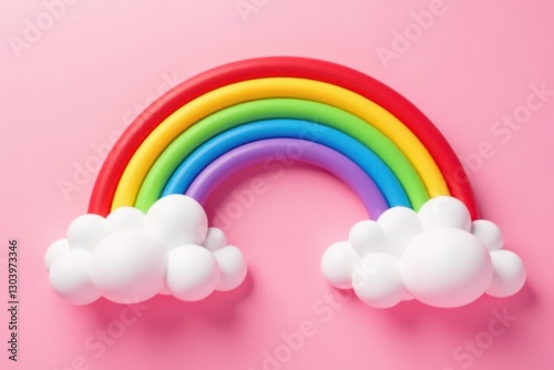 Stylized rainbow and cloud motif, soft pink background, stylish aesthetic, love, trendy, stylish