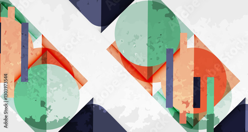 Squares, circles and triangles and grainy noisy texture. Vector Illustration For Wallpaper, Banner, Background, Card, Book Illustration, landing page