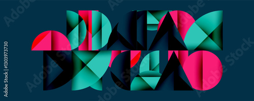 Abstract geometric pattern with intersecting circles and triangles in gradients. The high-contrast composition creates depth and a dynamic, modern aesthetic