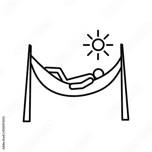 Person relaxing on hammock icon, vector simple flat black linear illustration for web and app..eps