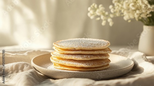 Stack of Crepes (French Pancakes) on a Plate with Copy Space