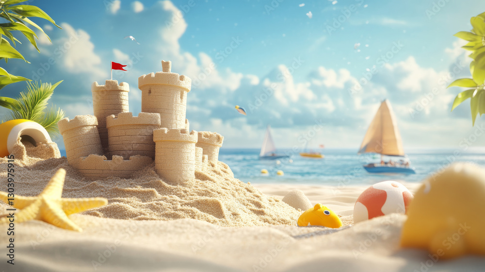 beautiful sandcastle on beach during summertime beautiful sandcastle on beach during summertime