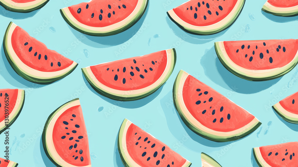 Fresh watermelon slices on blue background, perfect for summer Fresh watermelon slices on blue background, perfect for summer