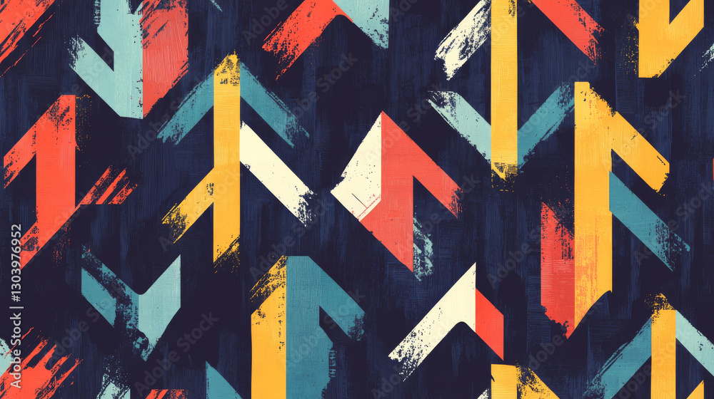 Fototapeta premium Dynamic seamless pattern featuring colorful arrows and shapes