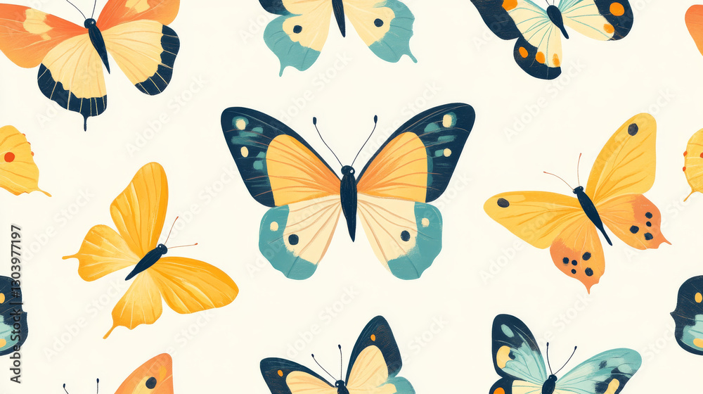 Cheerful butterflies in seamless pattern on light background Cheerful butterflies in seamless pattern on light background
