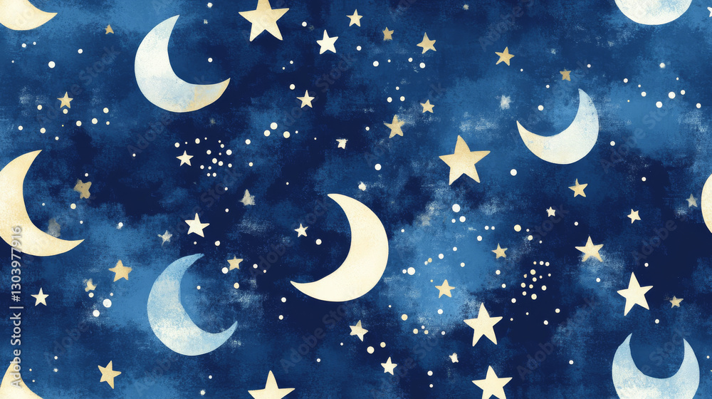 Fototapeta premium Whimsical stars and moons create dreamy night sky pattern